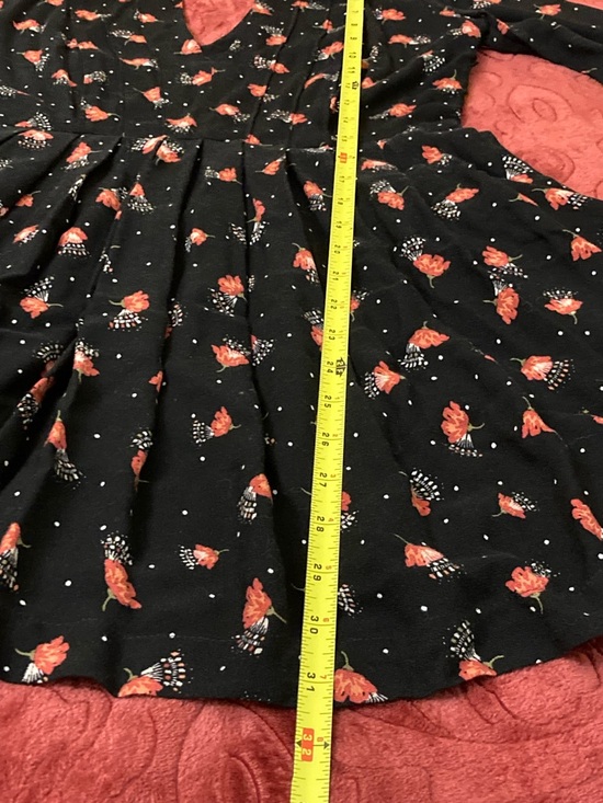 Free People Tegan Black Mini Dress Red Floral Print Pleated Long Sleeve Sz 0 - Picture 8 of 8